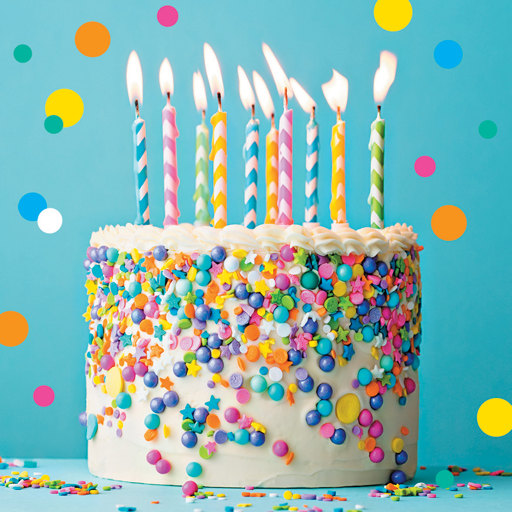 Image Carte de souhaits 3D - Gâteau d'anniversaire coloré