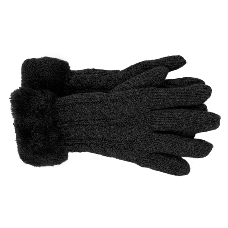 Image Gants en tricot avec poignet en molleton pour femmes, modèle tressé - Noir