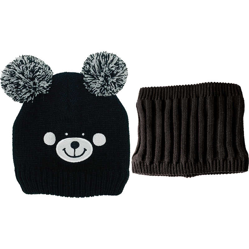 Image Hat and Neckwarmer Kit for Kids, Bear Design - Black
