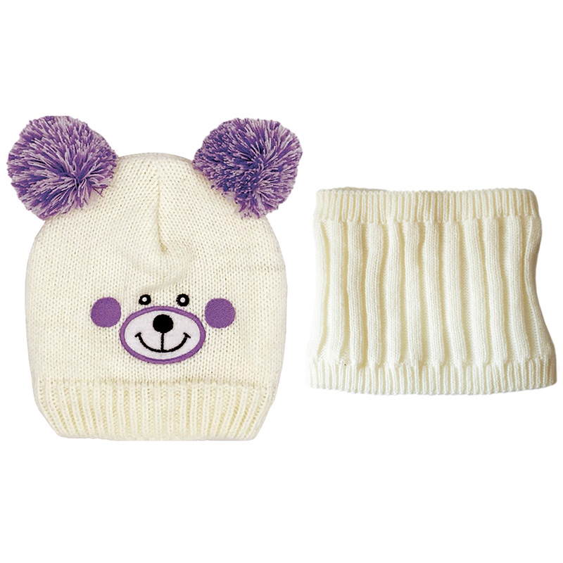 Image Hat and Neckwarmer Kit for Kids, Bear Design - White/Cream
