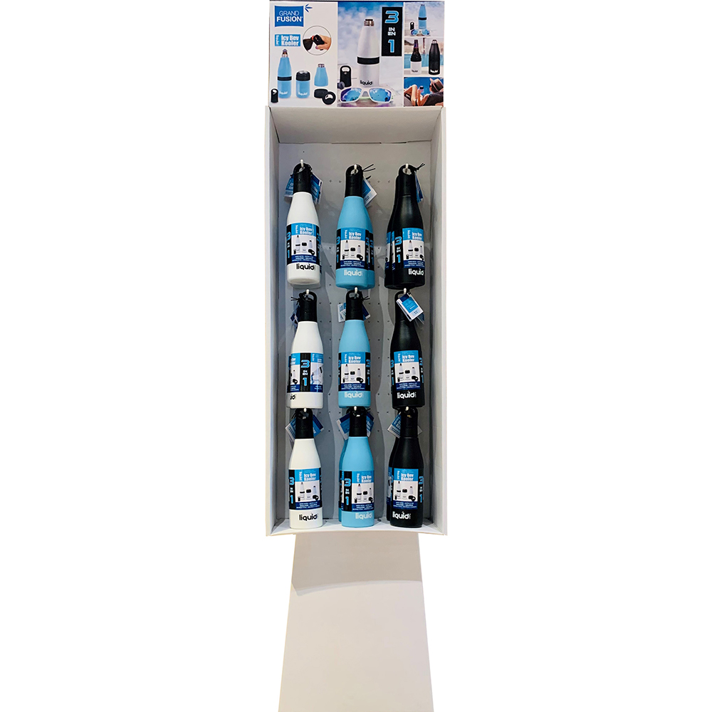 Image Assortiment de 18 Isolateurs de bouteille Icy Bev Kooler dans un présentoir pop-up