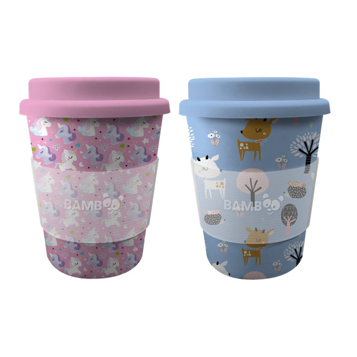 Image Tasses Bambou enfants (9.5 oz) - 2 asst. - Licornes & forêt