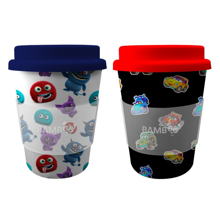 Image Tasses Bambou enfants (9.5 oz) - 2 asst. - Monstres & Voitures