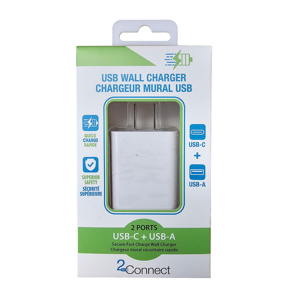 Image Chargeurs muraux, certifiés, 2 ports : USB-C & USB-A