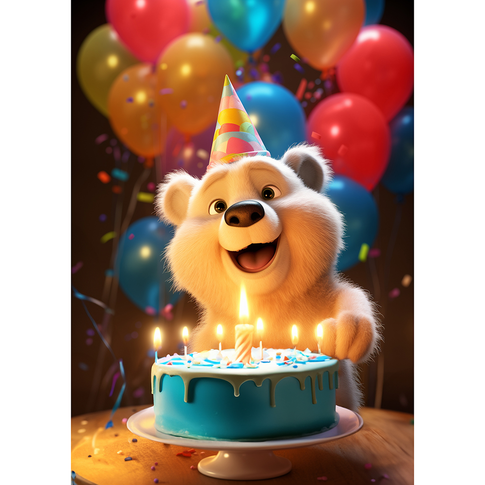 Image Greeting Card - Bear with Birthday Cake