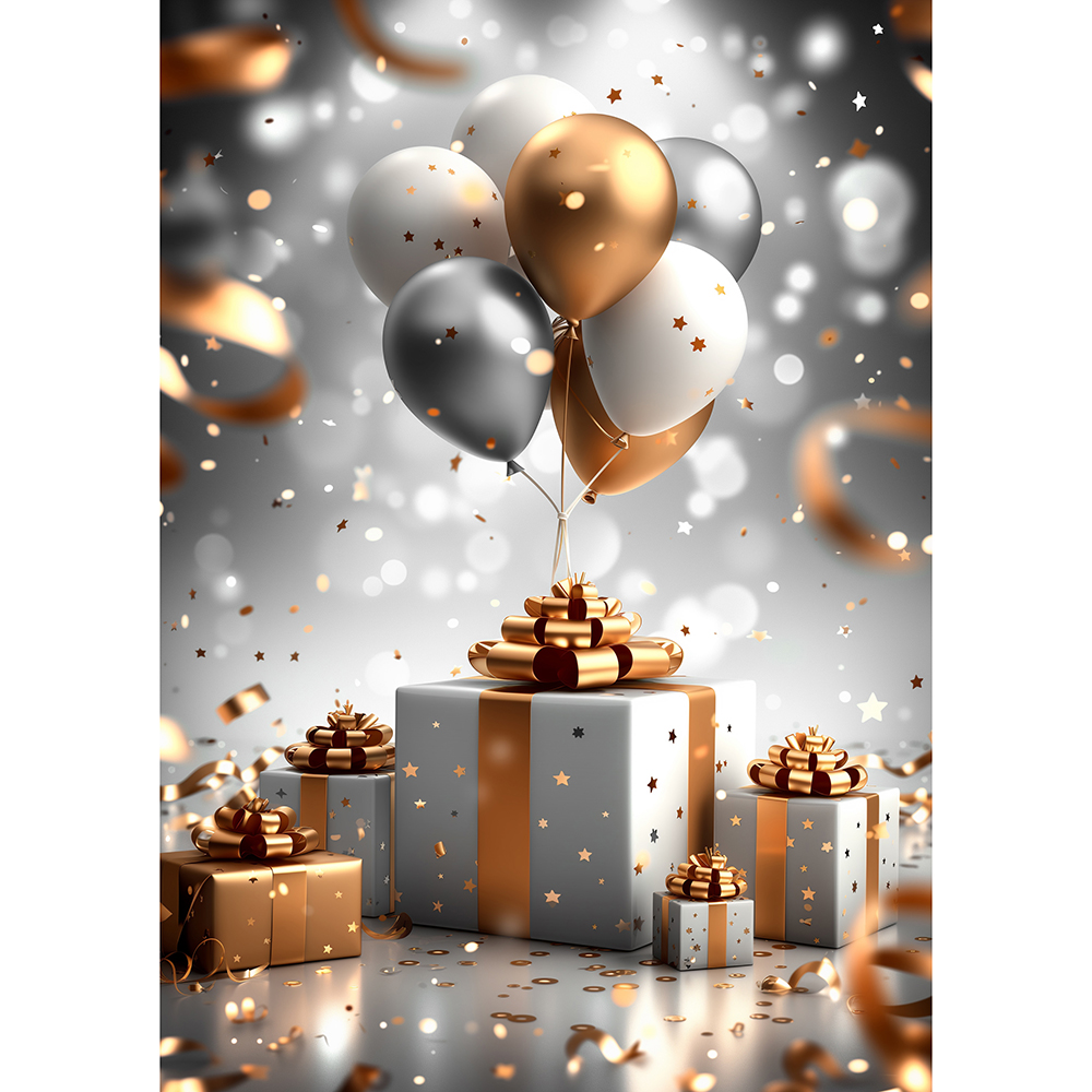 Image Greeting Cards - Gifts and Balloons Gold & Silver