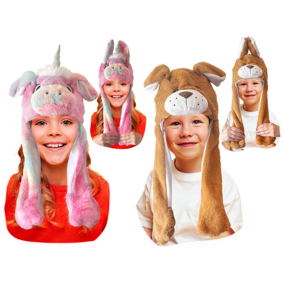 Image Pump Plush Hats - 2 Assorted colors - Dog and Unicorn