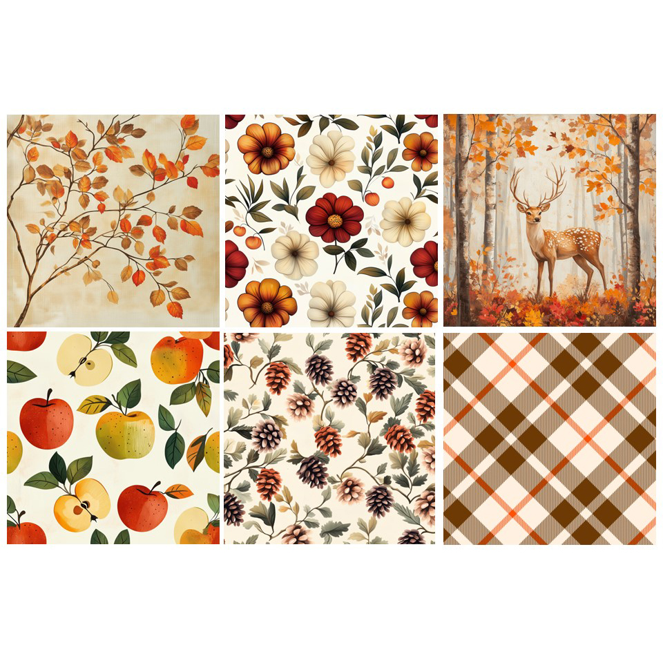 Image Assortiment de 12 paquets de serviettes de table 'Automne'', 6 modèles, 20 unités/paquet