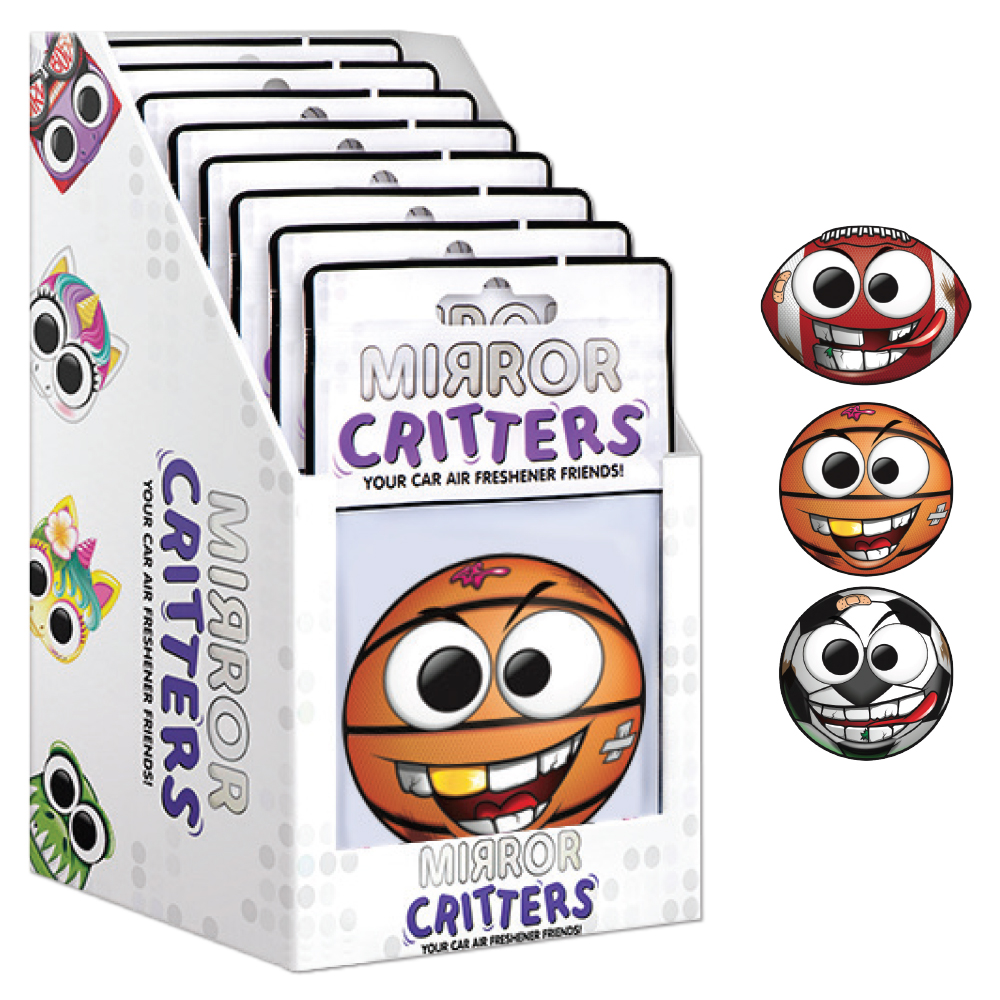 Image Mirror Critters Sports - Présentoir comptoir pré-rempli (16 mcx) de sent-bons pour la voiture