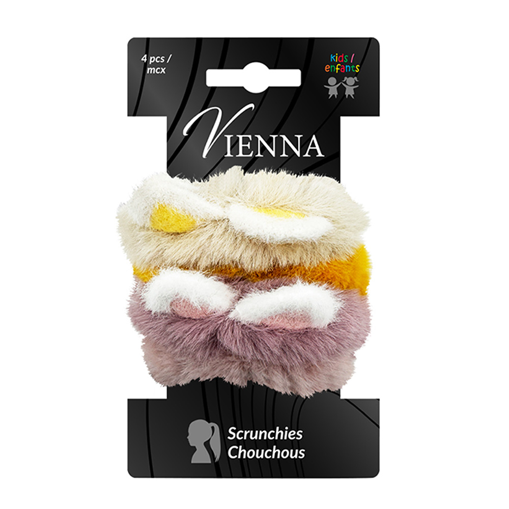 Image SET/4-Scrunchies - Kids : Furr Pink, Yellow and White