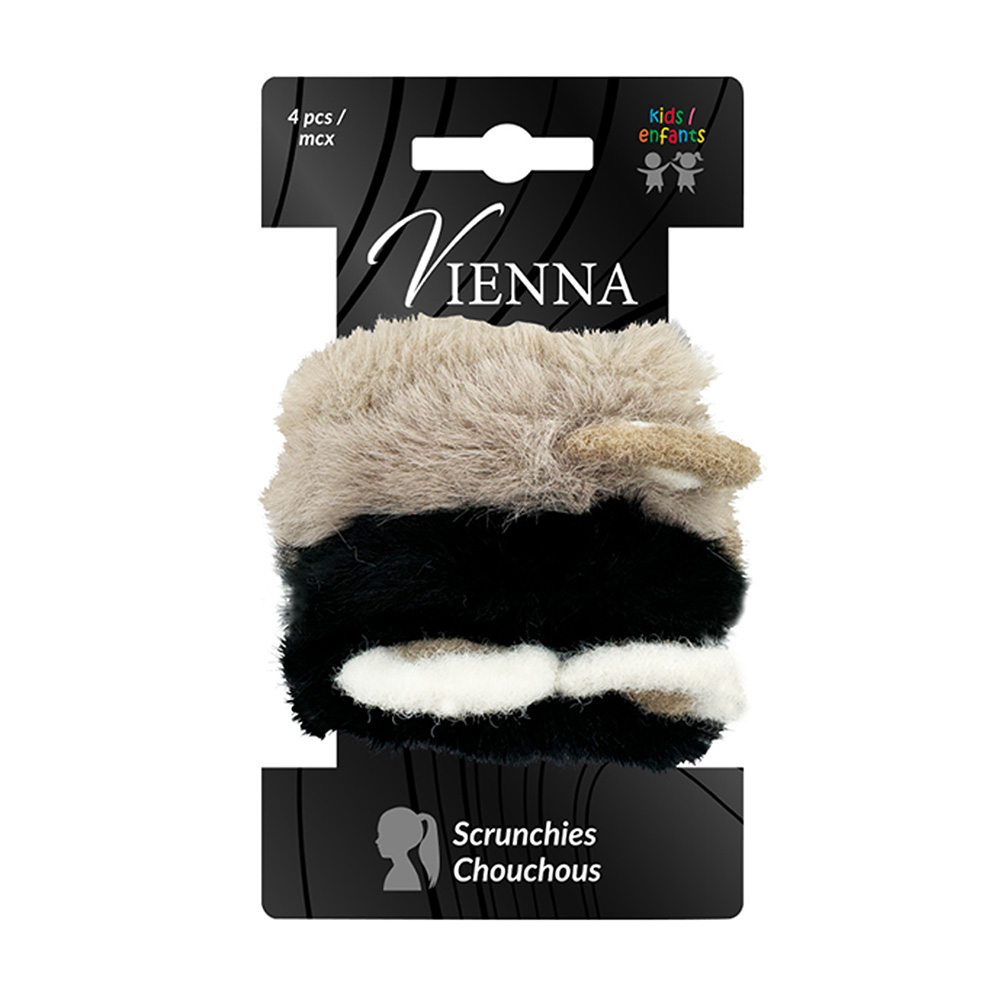 Image Set/4 Scrunchies- Kids: Furr Beige, White and Black