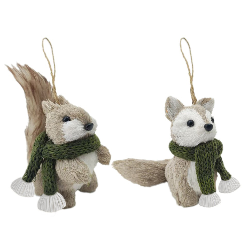 Image Natural Straw Fibers Ornaments Duo - Squirrel & Fox