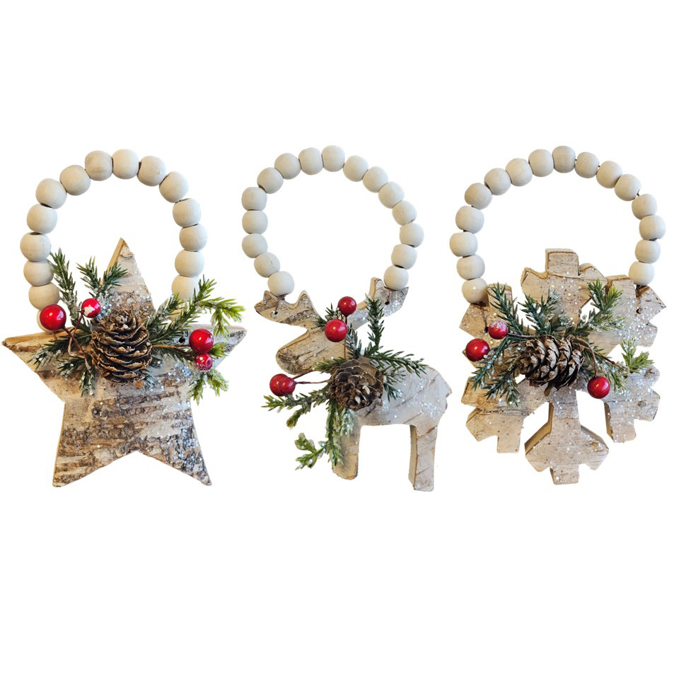 Image Wooden Ornaments Trio : Snowflake, Deer and Star - 15cm